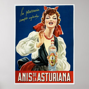 Póster ANIS DE LA ASTURIANA LÍQUIDO Anisemado Español Ant