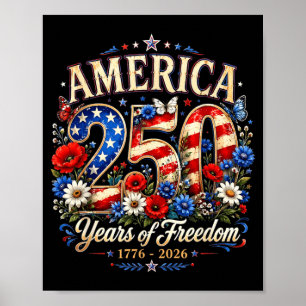 Póster Aniversario 250 de América Floral Patriótico Años