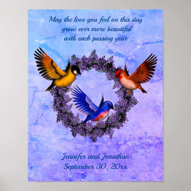 Póster Aniversario Boda Amo Aves Wreath Personalizado (Frente)
