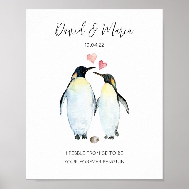 Póster Aniversario de Aves de Pingüino Pareja de Amores (Frente)