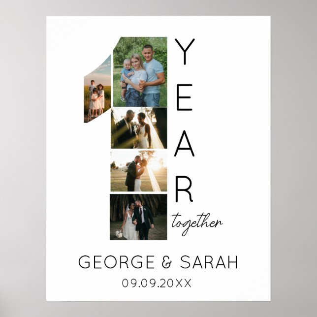 Póster Aniversario de Boda Un Año Juntos 5 Foto (Frente)
