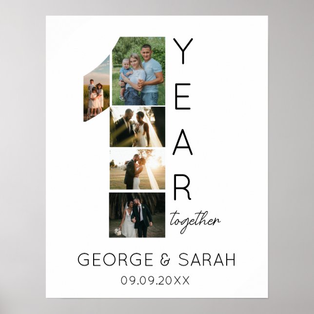 Póster Aniversario de Boda Un Año Juntos 5 Fotos (Frente)