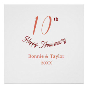 Póster aniversario de bodas 10º melocotón pastel nombre r