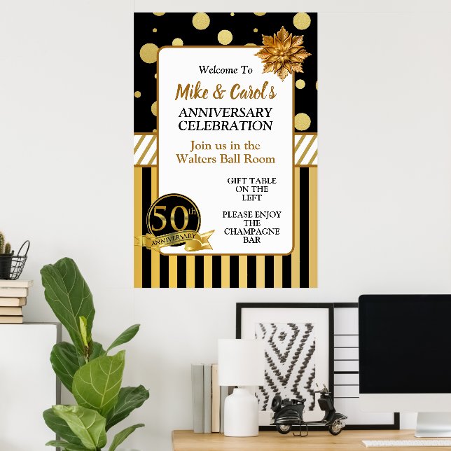 Póster Aniversario de bodas de oro número 50 Fiesta elega (Oficina en casa)