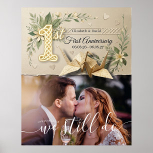 Póster Aniversario de Bodas de Papel de 1 año con Foto de