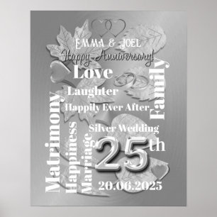 Póster Aniversario de Bodas de Plata personalizado 25º