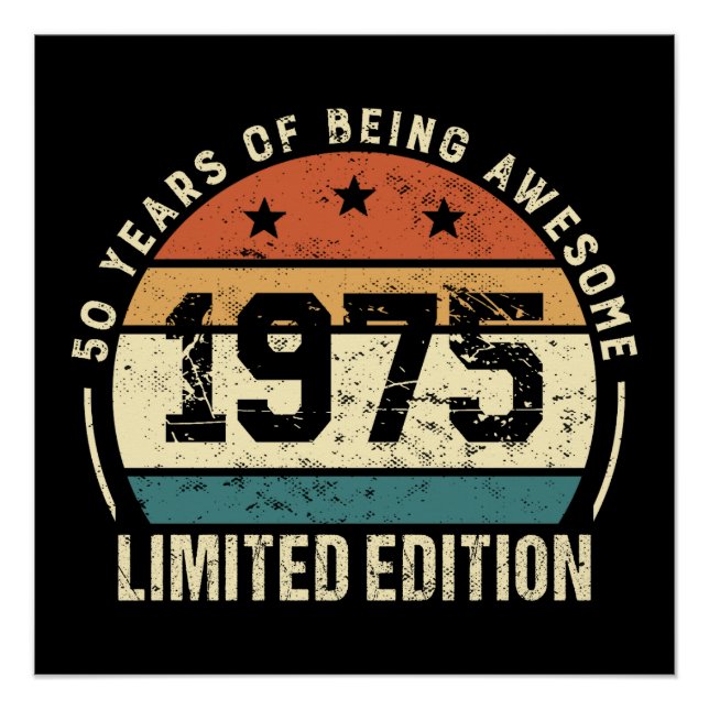 Póster Aniversario de cumpleaños número 50 Retro 1975 (Anverso)
