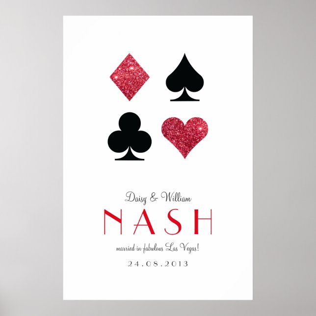 Póster Aniversario del Boda de Las Vegas, Purpurina Rojo (Frente)