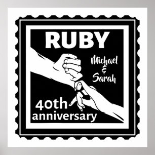Póster Aniversario del boda de Ruby con la mano 40