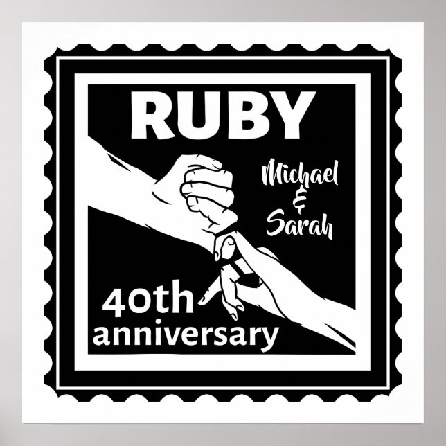 Póster Aniversario del boda de Ruby con la mano 40 (Frente)