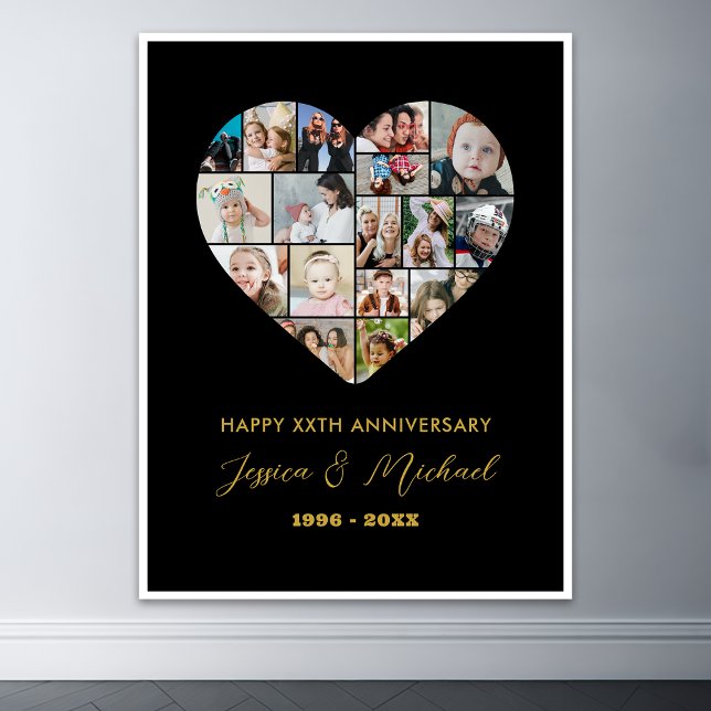 Póster Aniversario del Boda del Collage de fotos de la fo (Heart Shape Love Photo Collage)