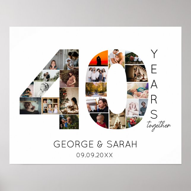 Póster Aniversario del Collage de fotos Ruby Boda 40 años (Frente)