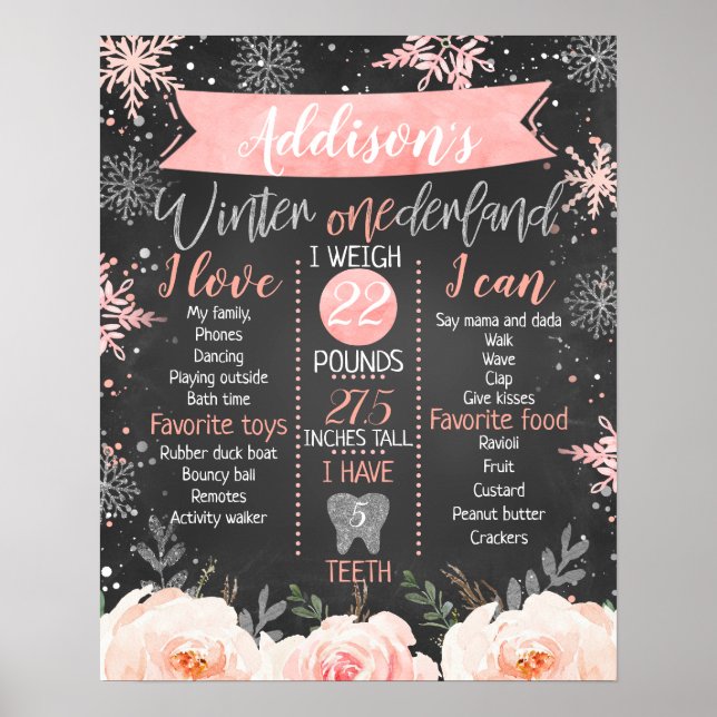 Póster Aniversario del hito del invierno de Chalkboard On (Frente)