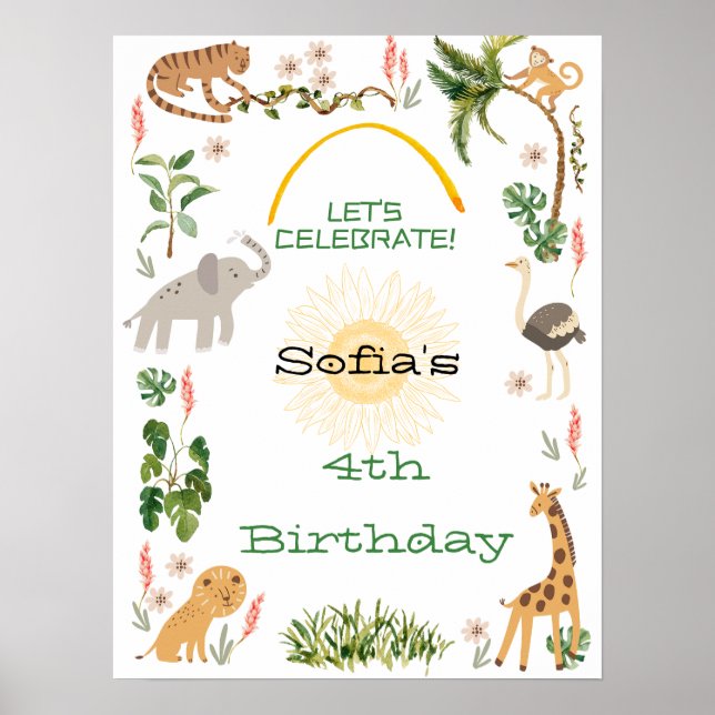 Póster Aniversario del nacimiento de animales de la jungl (Frente)