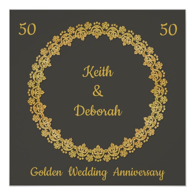 Póster Aniversario del personalizable Boda Dorado (Anverso)