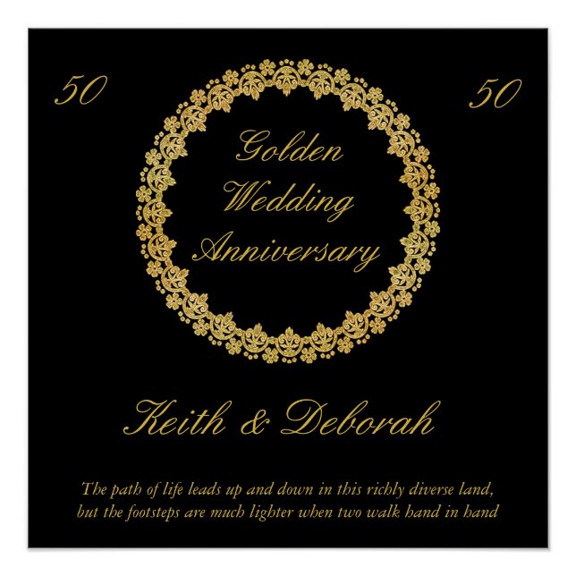 Póster Aniversario del personalizable Boda Dorado (Anverso)