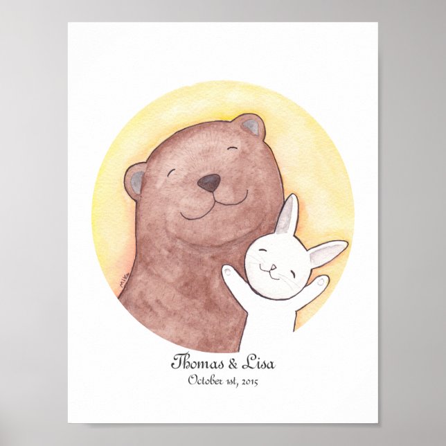 Póster Aniversario del personalizado Regalo Bear Bunny Ha (Frente)