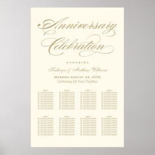 Póster Aniversario elegante de Boda de caligrafía de oro