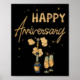 Póster Aniversario feliz botellas de vino