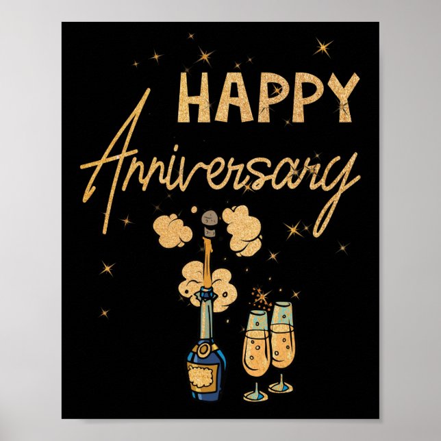 Póster Aniversario feliz botellas de vino (Frente)