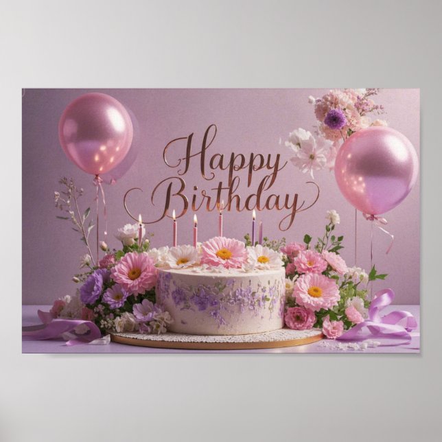 Póster Aniversario floral lujoso y elegante extravagante (Frente)