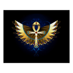 Póster Ankh de oro con alas