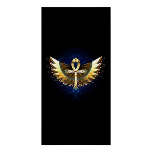 Póster Ankh de oro con alas