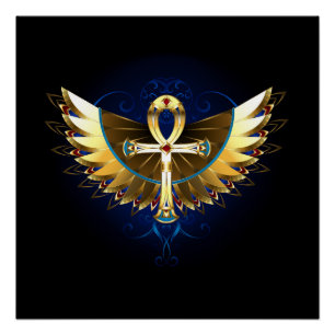 Póster Ankh de oro con alas