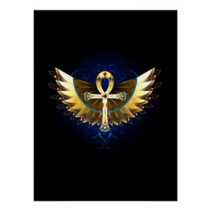 Póster Ankh de oro con alas
