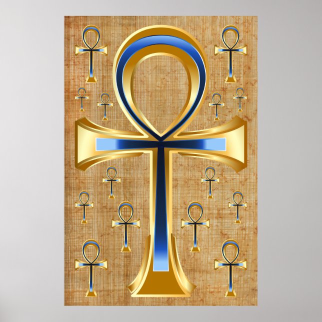 Póster Ankh egipcio - Diseño dorado y azul (Frente)
