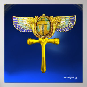 Póster ANKH ESCÁRABE Y CORNUCOPIA Azul DE VINO EGIPCIO