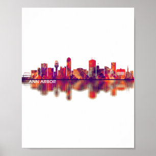 Póster Ann Arbor Michigan Skyline
