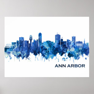 Póster Ann Arbor Michigan Skyline Blue