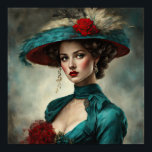 Póster Anna A Adeper Art Deco Lady<br><div class="desc">Anna es una mujer apropiada y hermosa de Art Déco. Ella está vestida con un hermoso vestido de vintage con un gorra a juego con plumas y una flor. Un hermoso retrato mostrando un ejemplo de mujer en una época pasada. Bonita combinación de color turquesa y crema con un toque...</div>
