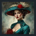 Póster Anna A Adeper Art Deco Lady<br><div class="desc">Anna es una mujer apropiada y hermosa de Art Déco. Ella está vestida con un hermoso vestido de vintage con un gorra a juego con plumas y una flor. Un hermoso retrato mostrando un ejemplo de mujer en una época pasada. Bonita combinación de color turquesa y crema con un toque...</div>