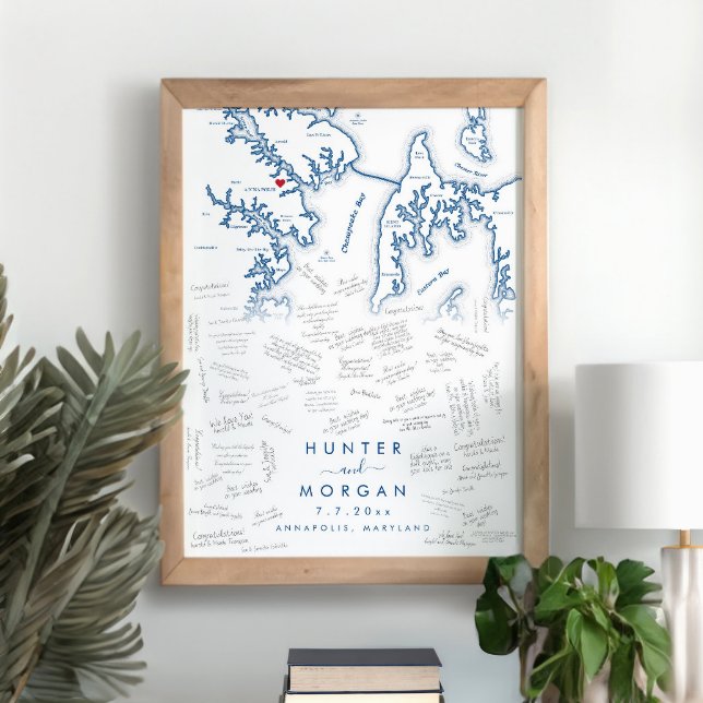 Póster Annapolis Boda Poster del libro de invitados moder (This map of Annapolis and Kent Island makes a great alternative guest book for your wedding)