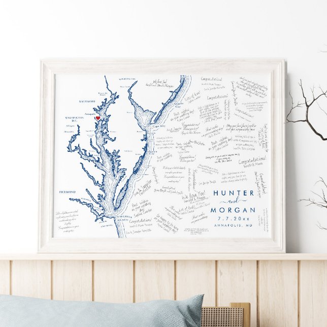 Póster Annapolis Boda Poster del libro de invitados moder (This Chesapeake Bay map alternative guest book is perfect for your Annapolis destination wedding)