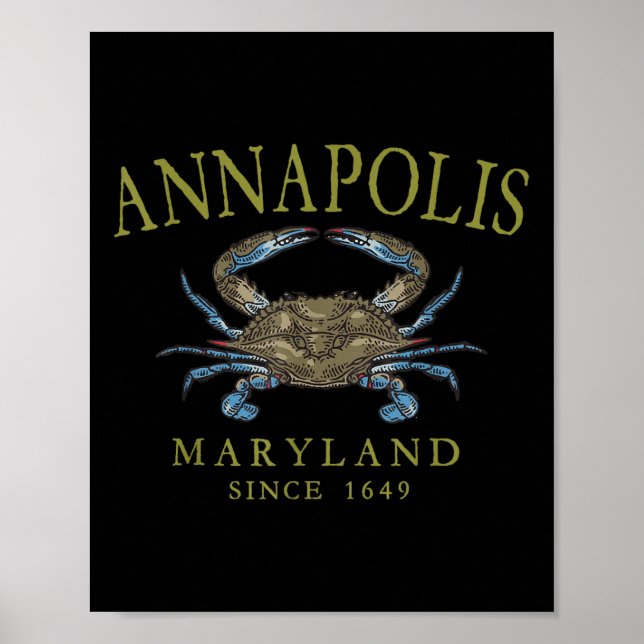 Póster Annapolis Maryland Blue Crab Since 1649 Arched Oli (Frente)