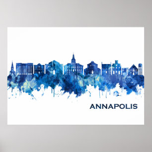 Póster Annapolis Maryland Skyline Blue