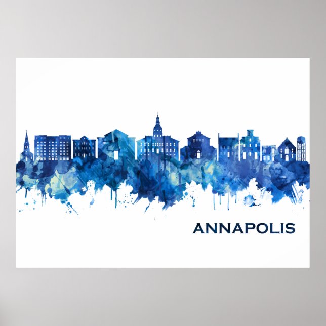 Póster Annapolis Maryland Skyline Blue (Frente)