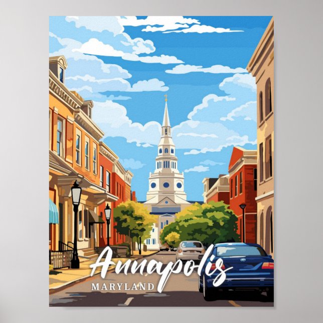 Póster Annapolis Maryland Vintage Art Ilustracion de viaj (Frente)