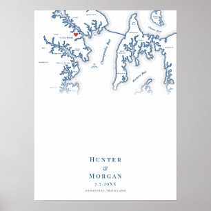 Póster Annapolis MD Map Boda Elegant Guest Book Poster