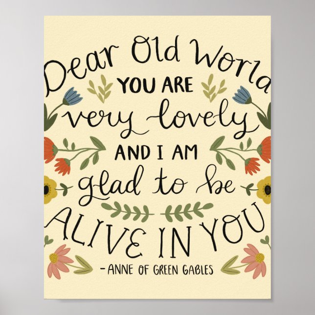 Póster Anne of Green Gables Dear Old World Cita (Frente)