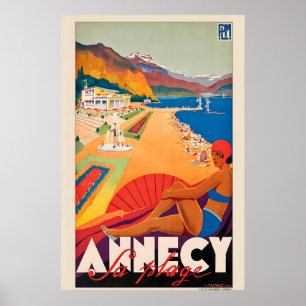 Póster Annecy Auvergne-Rhône-Alpes Francia Viajes Antiguo