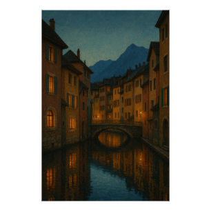 Póster Annecy, Francia en la hora azul viaje