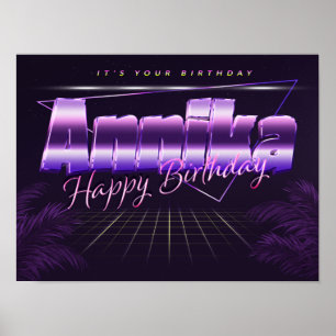 Póster Annika Name Vorname lila retro Poster Geburtstag