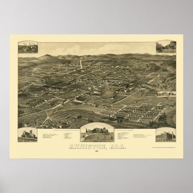 Póster Anniston, AL Panoramic Map - 1887 (Frente)