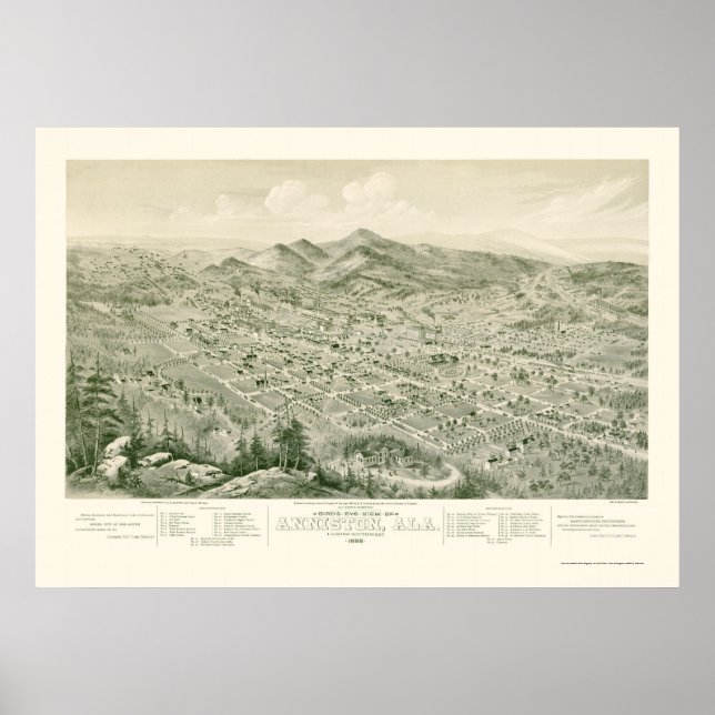 Póster Anniston, AL Panoramic Map - 1888 (Frente)