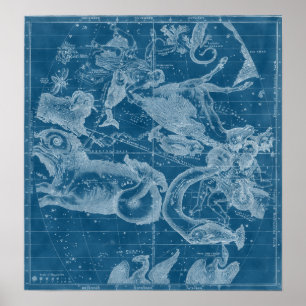Póster Año 1856 Mapa de estrellas antiguas con animales c