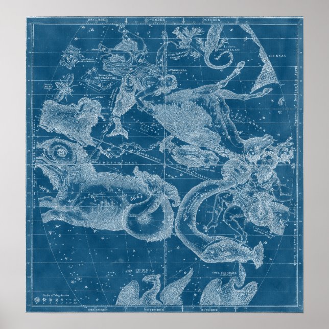 Póster Año 1856 Mapa de estrellas antiguas con animales c (Frente)